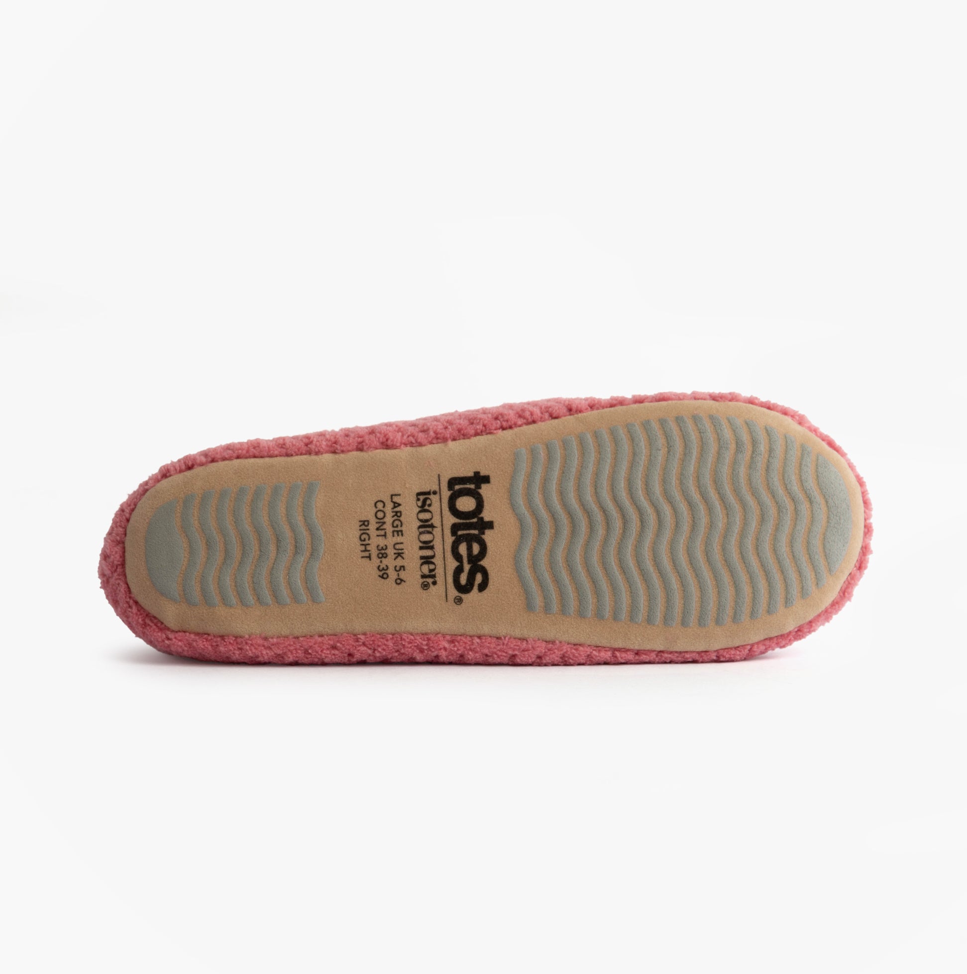 Totes Isotoner POPCORN BALLET Womens Ballerina Slippers Bright Pink bottom view showing sole and texture.
