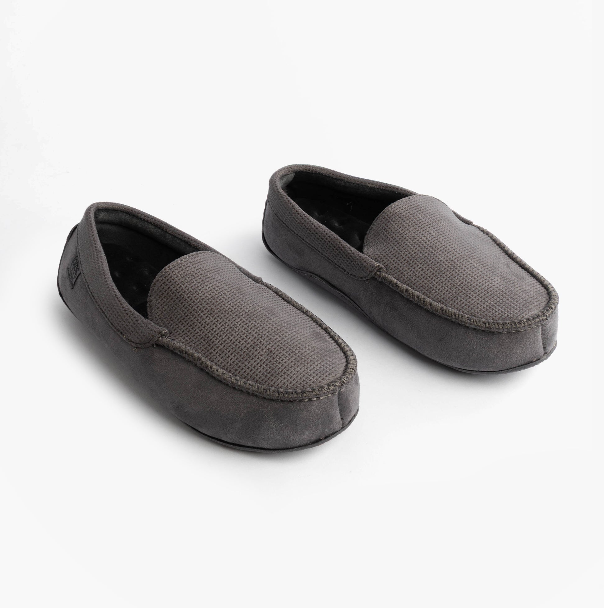 Totes Isotoner SQUARE PATTERNED SMART MOCCASIN Mens Moccasin Slippers Grey