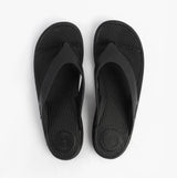 Totes Sol Bounce 0350FBLK Womens Toe Post Sandals Black top view showing black synthetic upper and textured footbed.