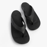Totes Sol Bounce 0350FBLK Womens Toe Post Sandals Black top view showing black synthetic design and comfortable fit.