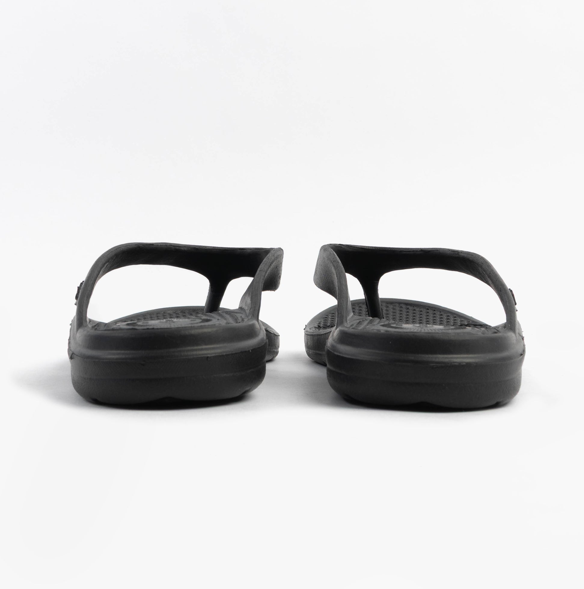 Totes Sol Bounce 0350FBLK Womens Toe Post Sandals Black back view with synthetic rubber upper and EVA sole.