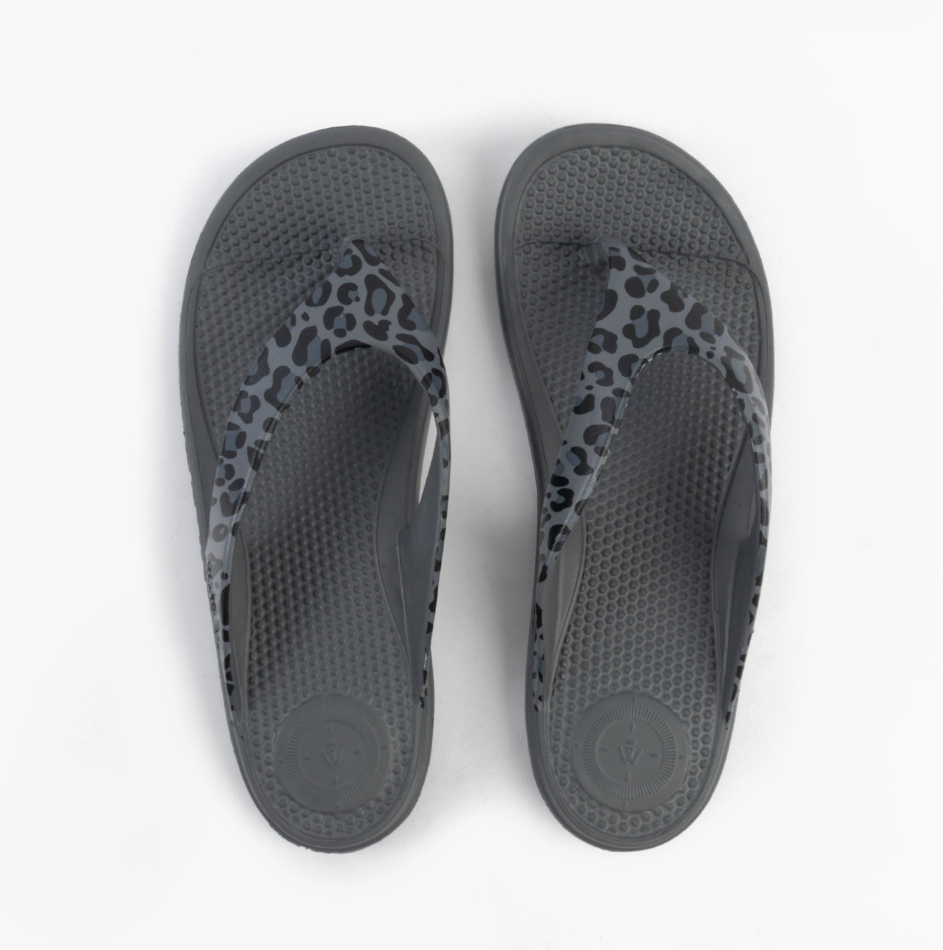 Totes Sol Bounce 0350FGLE Womens Toe Post Sandals Grey Leopard top view showcasing comfort and lightweight design.