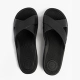 Totes Sol Bounce 0359FBLK Womens Cross Slides Black top view showing synthetic upper and rounded toe.