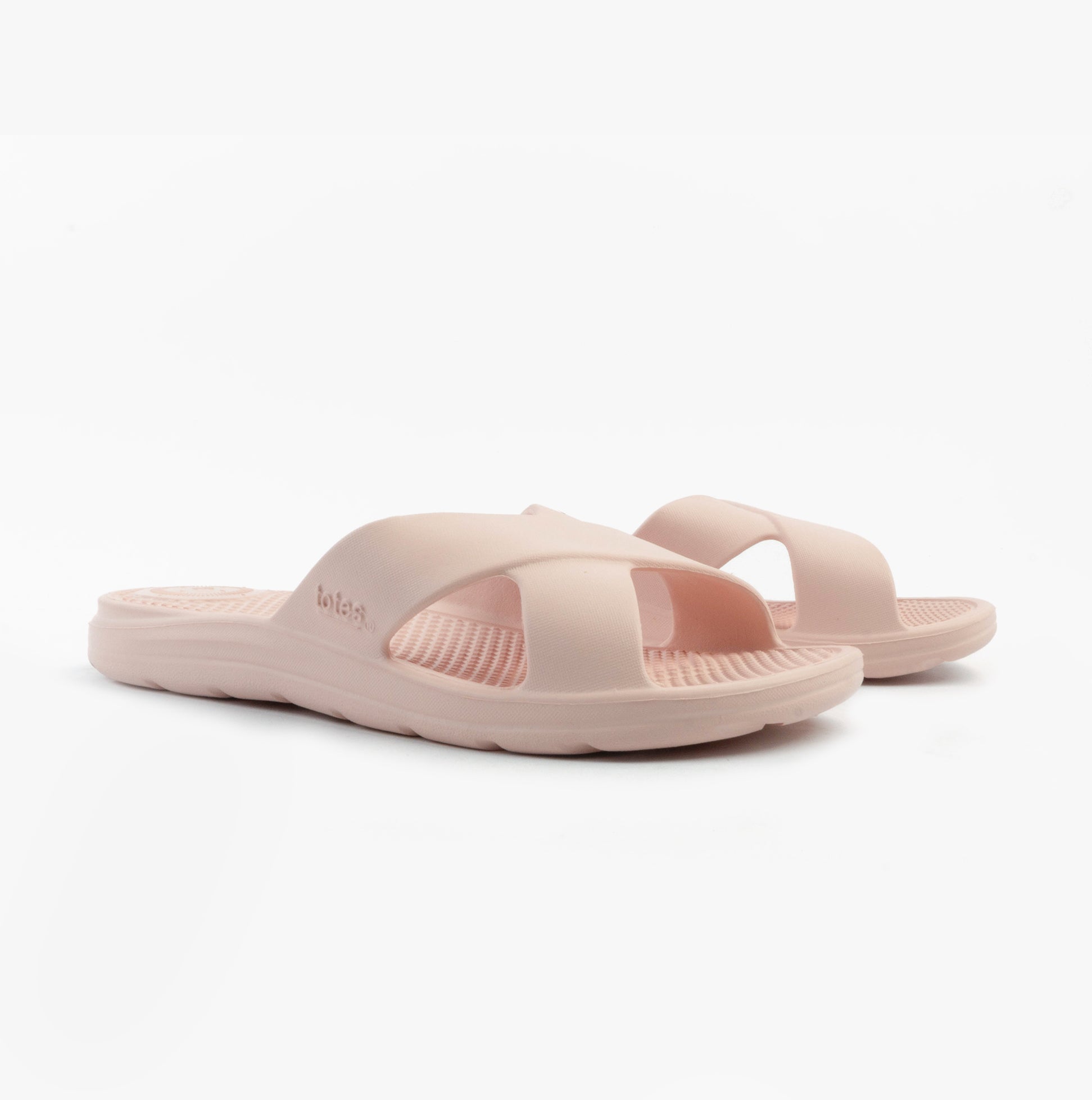 Totes Sol Bounce 0359FSND Womens Cross Slides Evening Sand side view showcasing lightweight synthetic construction.