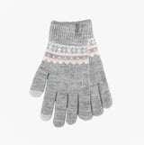 Totes Toasties STRETCH KNITTED Womens Touchscreen Gloves Grey Fair Isle