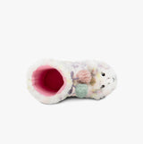 Totes Toasties MULTI FAUX FUR BOOT Slippers Kids Multi top view showing soft interior and decorative pom-poms.