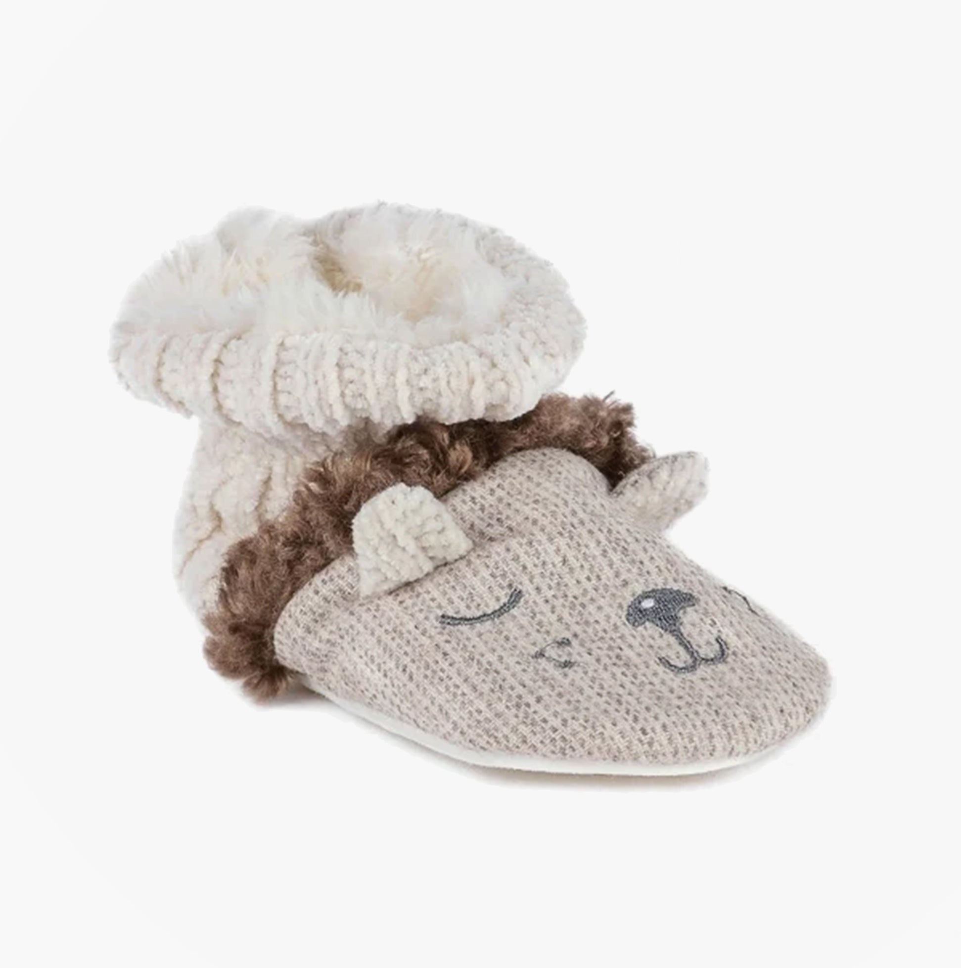 Totes Toasties LION Kids Wool Blend Bootie Slippers Multi side view showing lion face design and warm lining.
