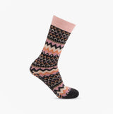 Totes Toasties ORIGINAL SLIPPER SOCKS (TWIN PACK) Womens Rabbit / Fairisle side view showing pink and black Fair Isle pattern.