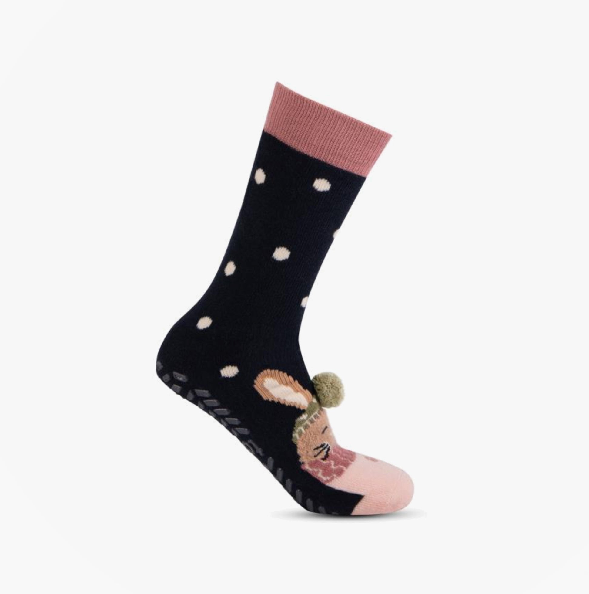 Totes Toasties ORIGINAL SLIPPER SOCKS (TWIN PACK) Womens Rabbit / Fairisle side view with pink and blue colors.
