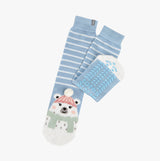 Totes Toasties SINGLE ORIGINAL SLIPPER SOCKS Womens Socks Polar Bear, front view showcasing blue striped design and polar bear detail.