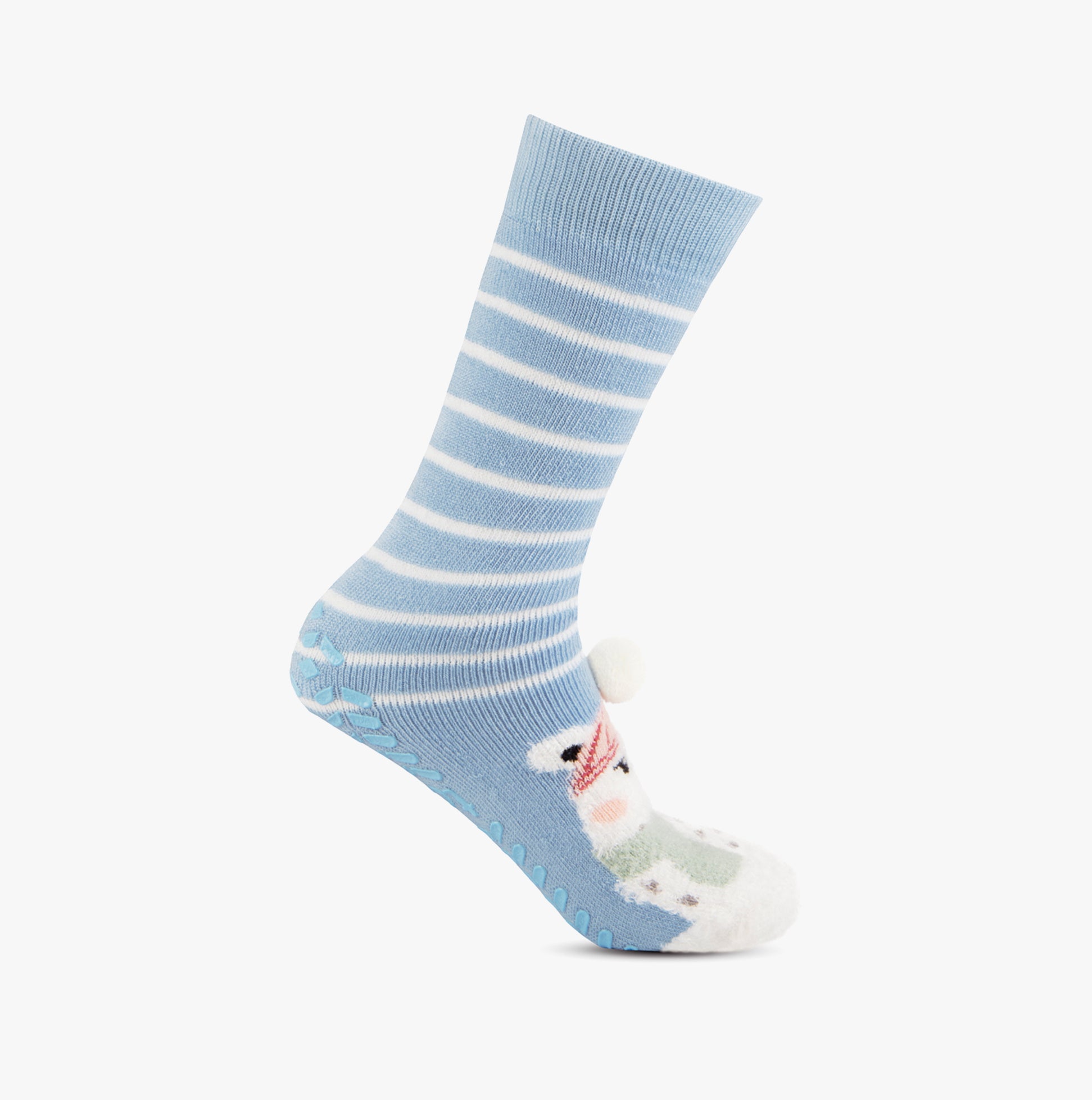 Totes Toasties SINGLE ORIGINAL SLIPPER SOCKS Womens Socks Polar Bear side view with blue and white stripes and slip-resistant tread.