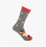 Totes Toasties SINGLE ORIGINAL SLIPPER SOCKS Womens Socks Reindeer side view showing festive design and slip-resistant tread