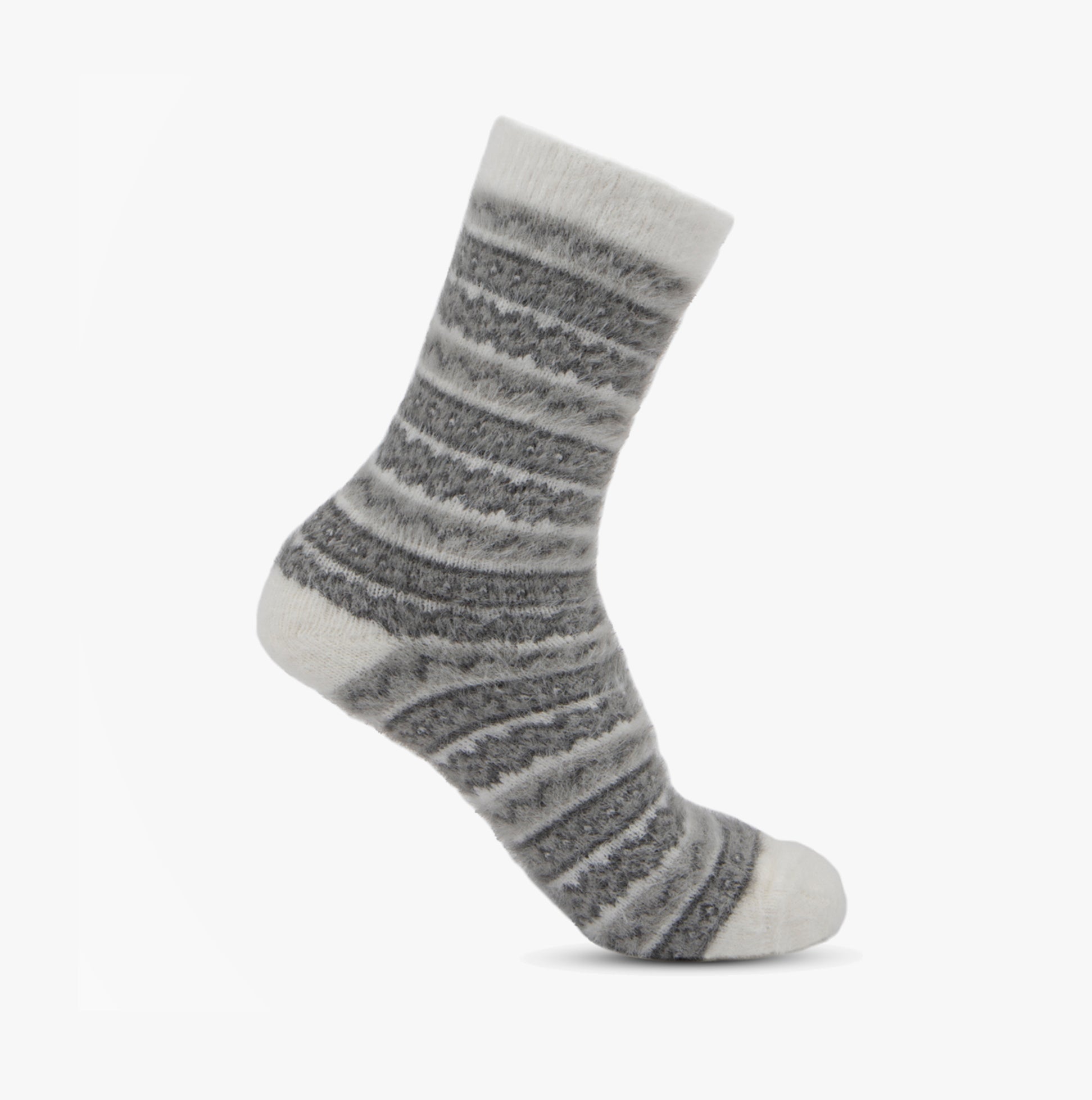 Totes Toasties FAIR ISLE Chenille Womens Socks Grey side view showcasing design and texture.