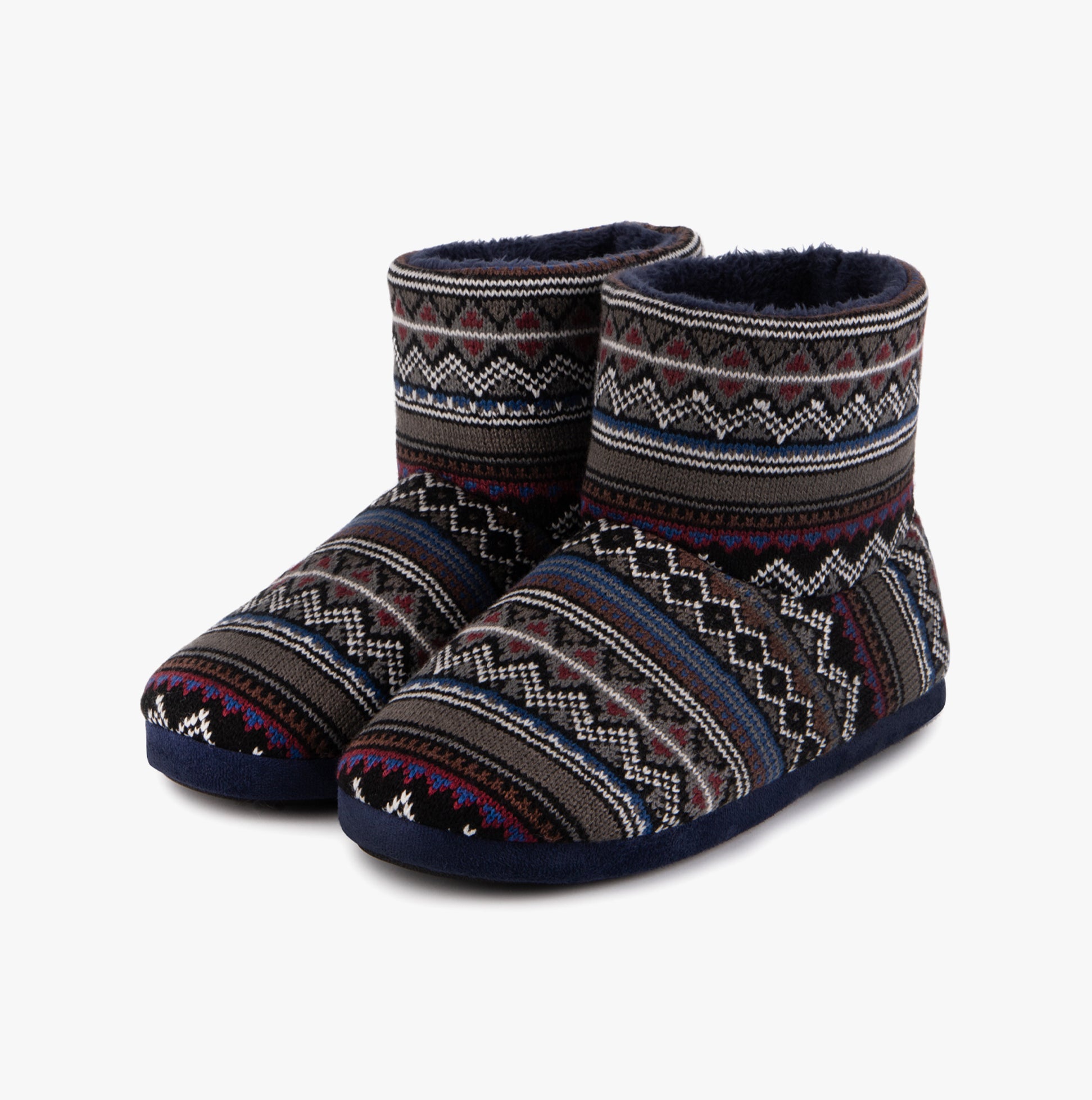 Totes Toasties FAIR ISLE BOOT Slippers Mens Multi side view of textured slipper boots in multi colors.