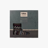 Totes Toasties FAIR ISLE BOOT Slippers Mens Multi packaging side view with Fair Isle design.