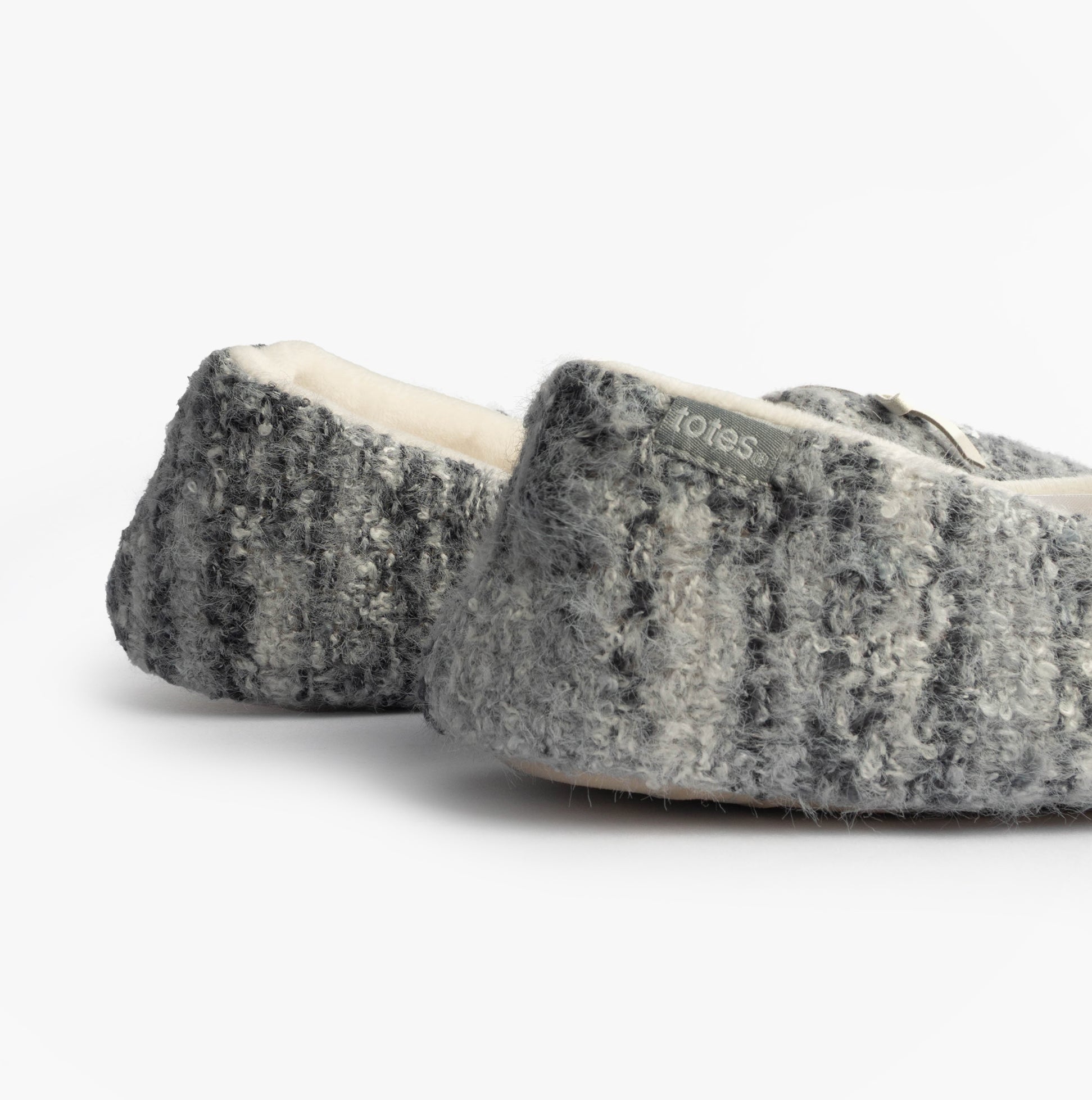 Totes Toasties KNITTED Ballet Slippers Womens Blue side view showing chunky knit design and warm lining.