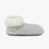 Totes Toasties KNITTED TEXTURED BOOTIES Womens Grey side view with fuzzy cuff and slip-resistant sole.