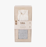 Totes Toasties KNITTED TEXTURED BOOTIES Womens Grey in gift box, showcasing the soft texture and gift packaging.