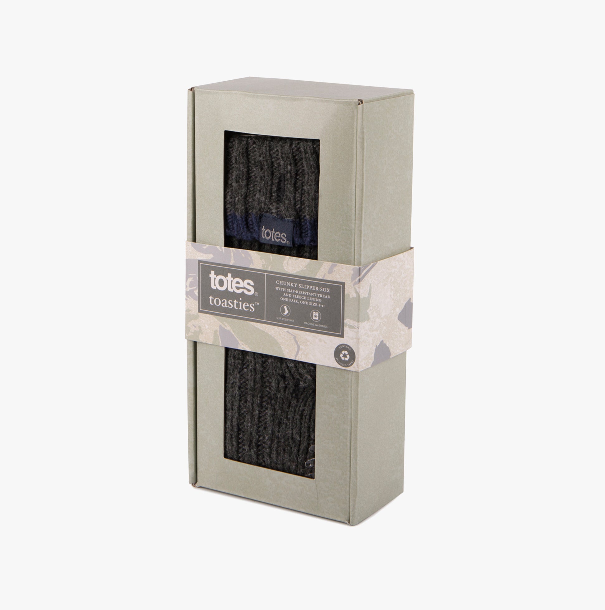 Totes Toasties RECYCLED CHUNKY SLIPPER SOCK Mens Grey