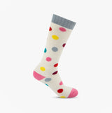 Totes Toasties WELLY BOOT SOCKS (Twin Pack) Womens Socks Multi side view showing colorful polka dot pattern.