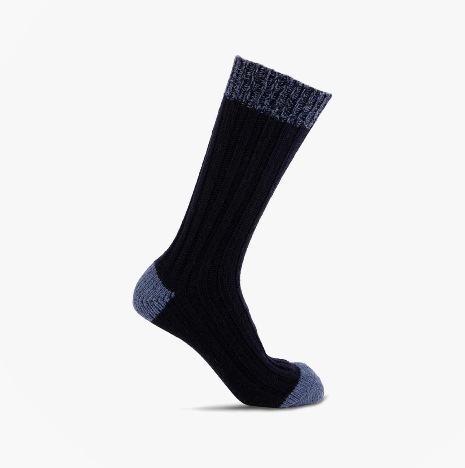 Totes Toasties CHUNKY TWIST WOOL BLEND BOOT SOCKS (TWIN PACK) Mens Navy / Grey side view showing chunky design and colour contrast.