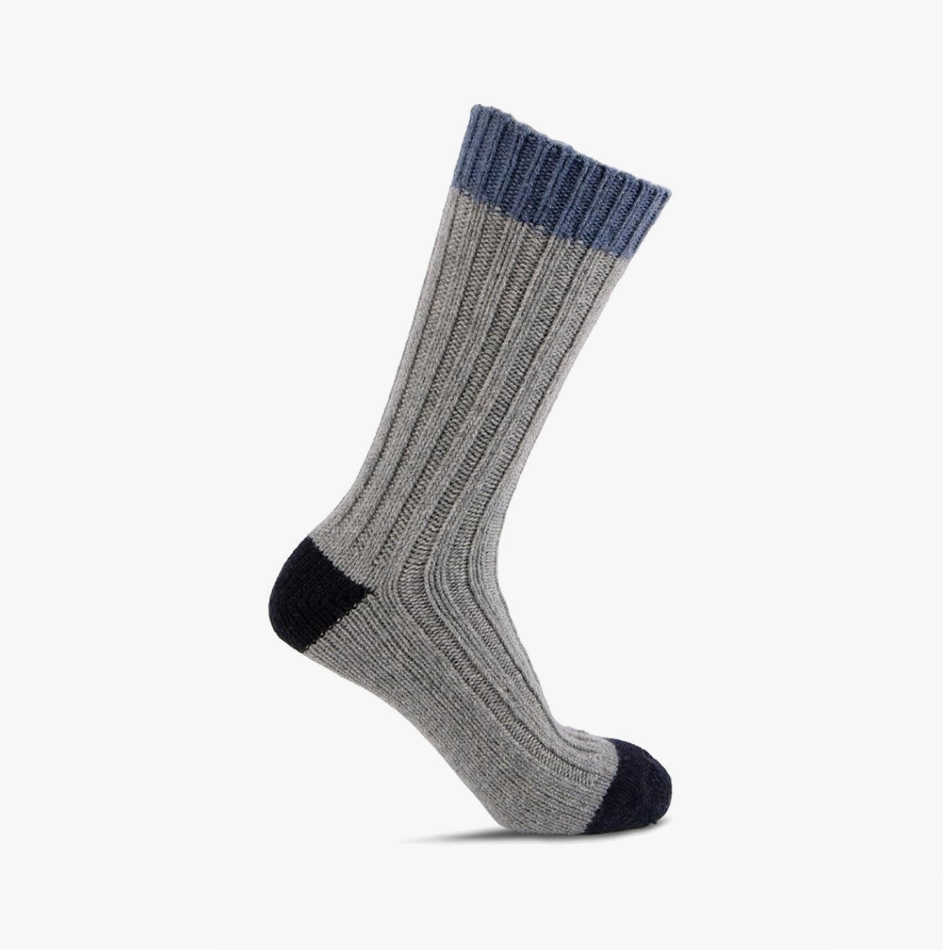 Totes Toasties CHUNKY TWIST WOOL BLEND BOOT SOCKS (TWIN PACK) Mens Navy / Grey side view of thermal socks