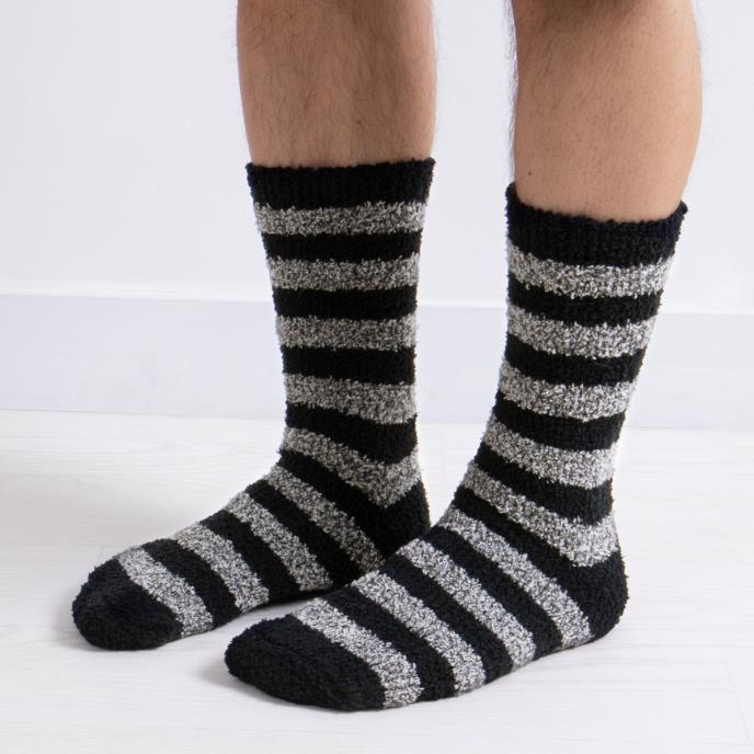 Totes Toasties SUPER Mens Socks Grey/Black side view showcasing soft striped design and comfortable fit.