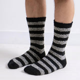 Totes Toasties SUPER Mens Socks Grey/Black side view showcasing soft striped design and comfortable fit.