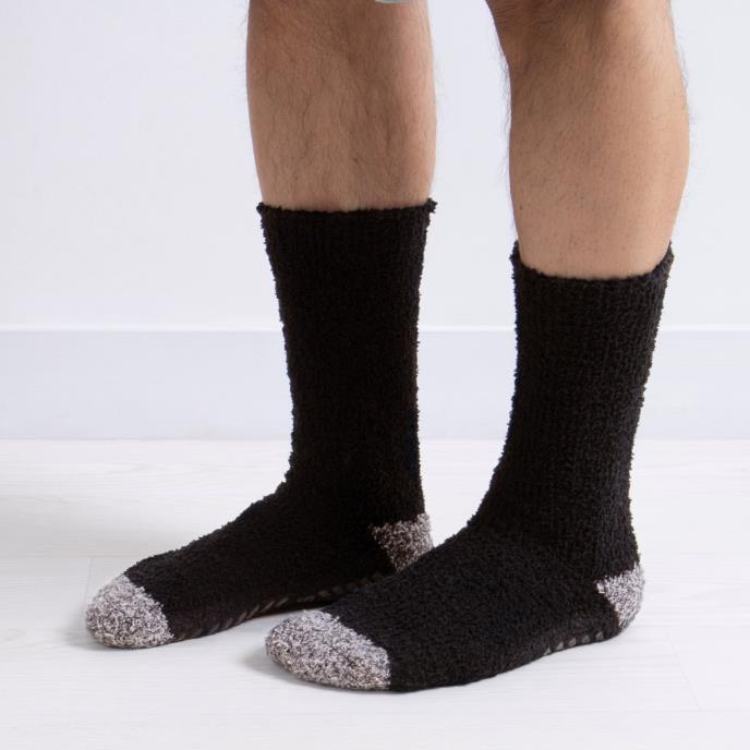 Totes Toasties SUPER Mens Socks Grey/Black side view showcasing soft fabric and contrasting toe design.