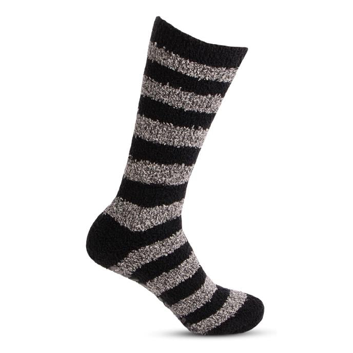 Totes Toasties SUPER Mens Socks Grey/Black side view with bold striped pattern.