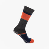 Totes Toasties ORIGINAL SLIPPER SOCKS (TWIN PACK) Mens Socks Football / Stripe side view showing colorful striped design.