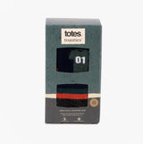 Totes Toasties ORIGINAL SLIPPER SOCKS (TWIN PACK) Mens Socks Football / Stripe boxed view, featuring two pairs in navy and striped designs.