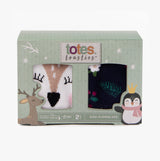 Totes Toasties ORIGINAL Slipper Socks (Twin Pack) Unisex Kids Socks Deer front view in gift box with cute designs.