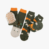 Totes Toasties SUPER SOFT SLIPPER SOCKS (Twin Pack) Unisex Kids Socks Dino/Camo in cheerful designs, front view.