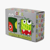 Totes Toasties ORIGINAL Slipper Socks (Twin Pack) Unisex Kids Socks Monster gift boxed view showing novelty monster design.