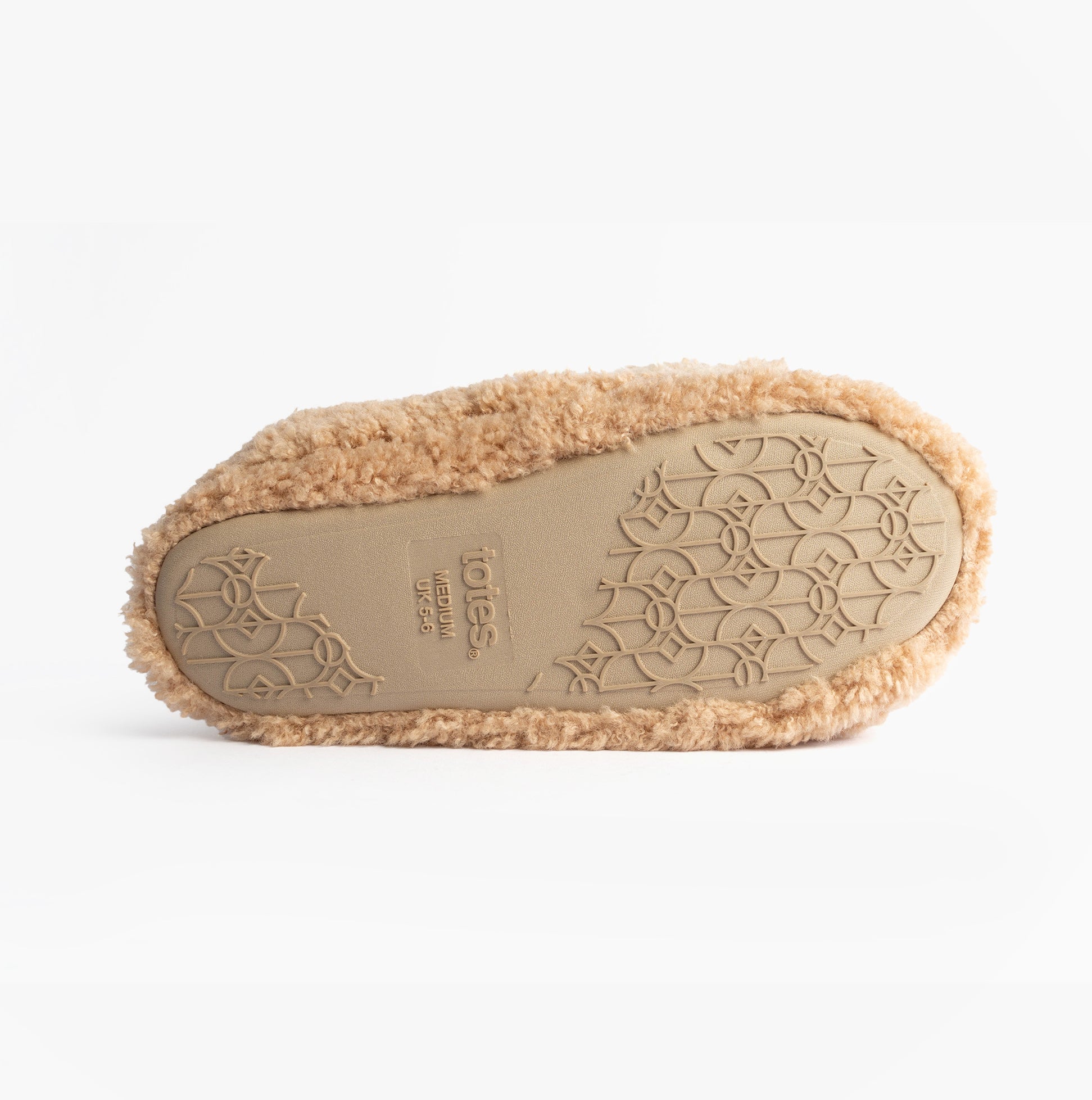 Totes Toasties NOVELTY DOG Full Back Slippers Womens Dog bottom view showing sole texture and grip.