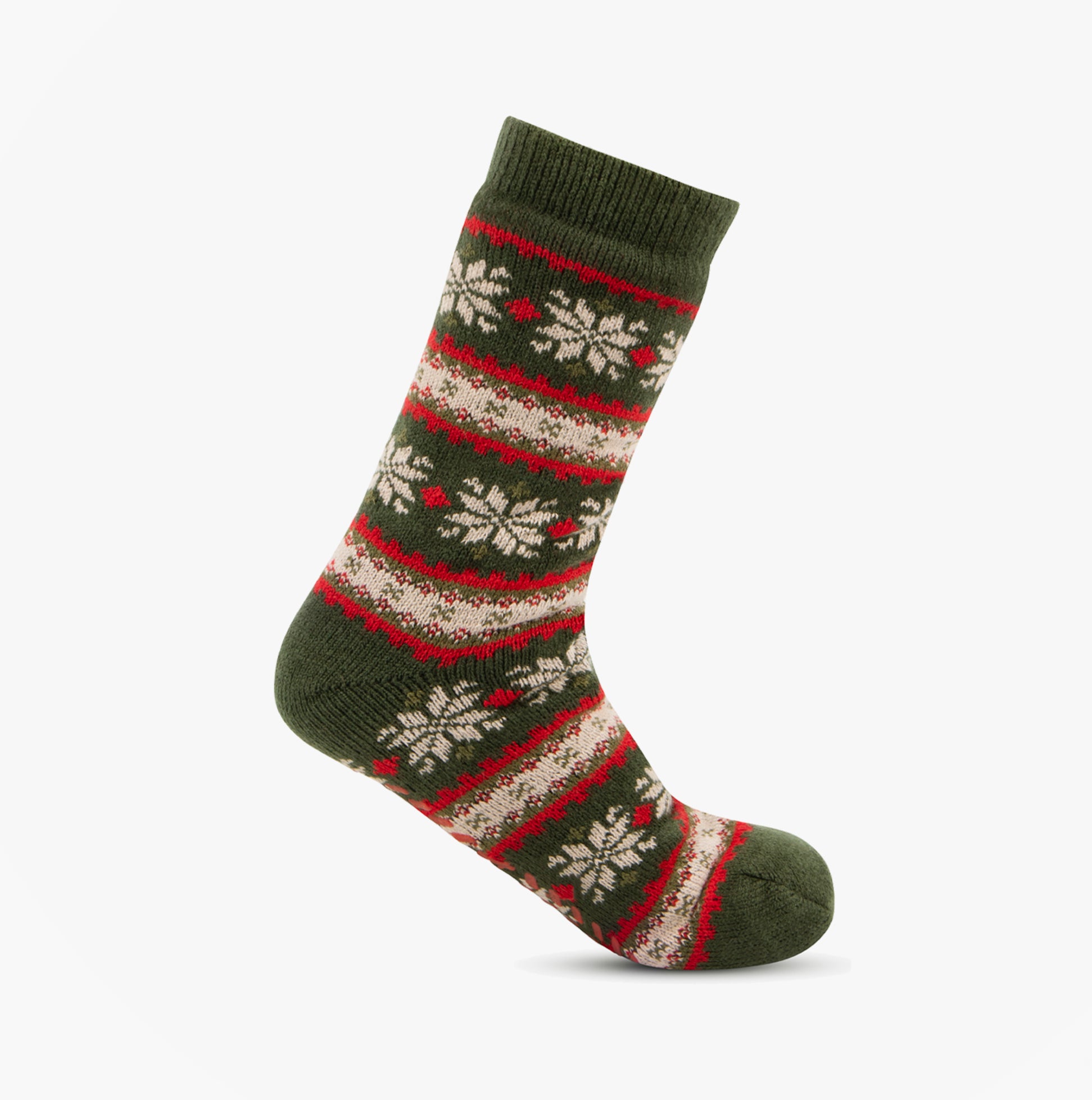 Totes Toasties SHERPA LINED FAIR ISLE Mens Slippers Socks Red Fair isle side view with Fair Isle design and soft Sherpa lining