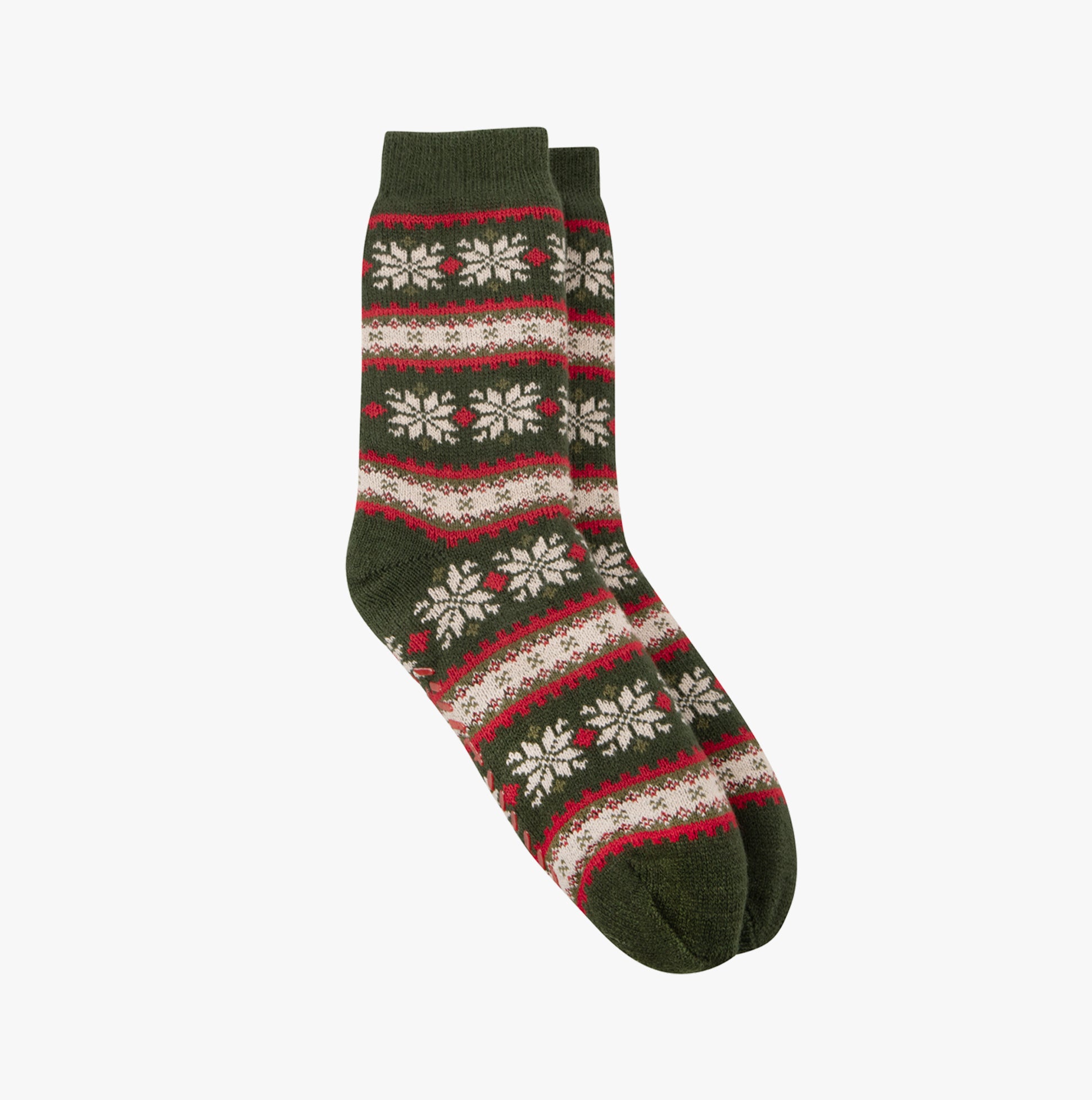 Totes Toasties SHERPA LINED FAIR ISLE Mens Slippers Socks Red Fair isle side view of cozy patterned socks with festive design