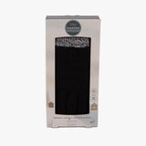 Totes Toasties STRETCH KNITTED SMARTOUCH Mens Gloves Black in gift box front view, showcasing the sleek design and packaging.