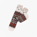 Totes Toasties NOVELTY SUPER SOFT SLIPPER SOCKS Womens Socks Cat featuring adorable cat design and slip-resistant tread, front view.