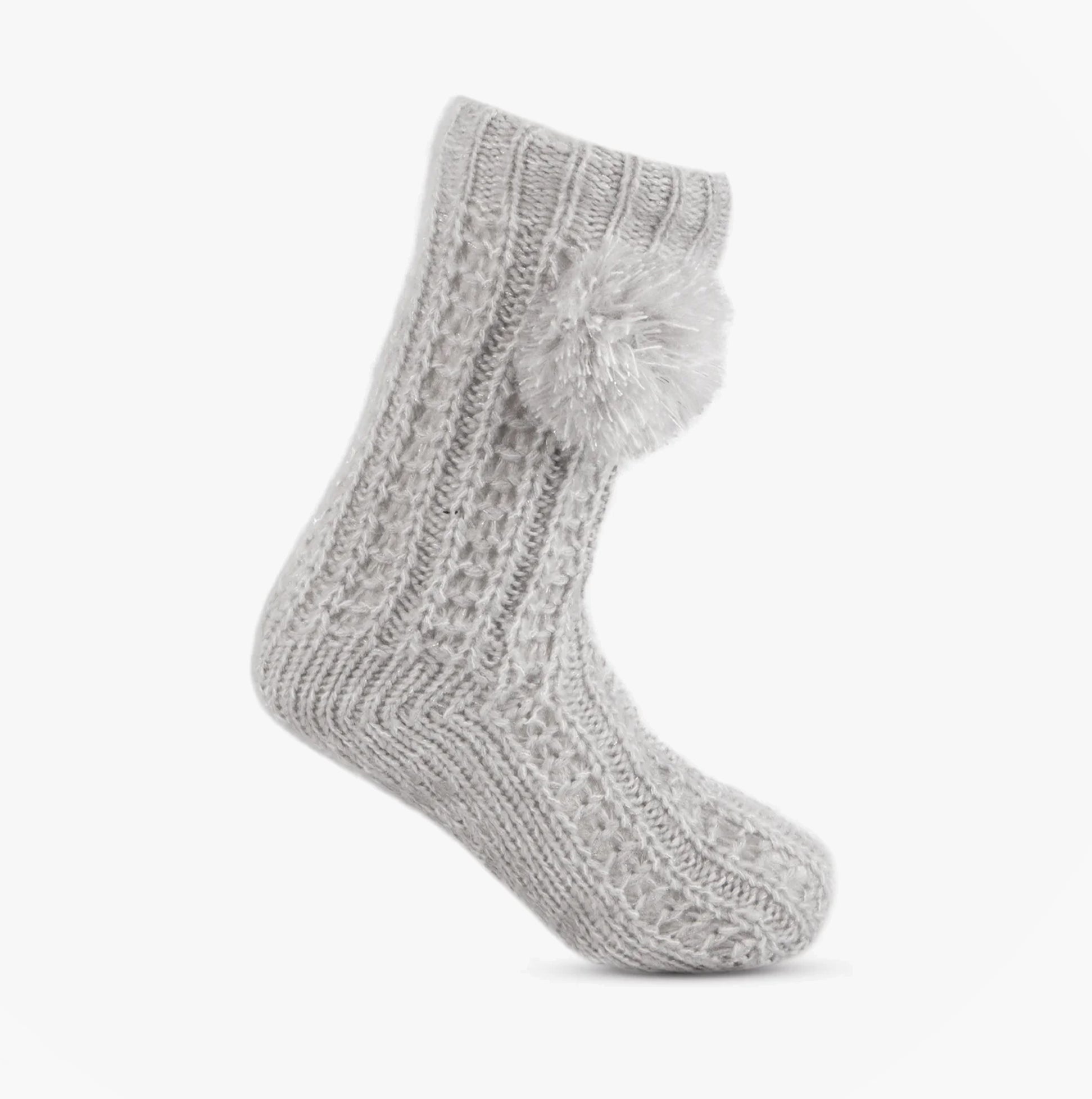 Totes Toasties LUXURY SPARKLE Pom Slipper-Sox Womens Grey