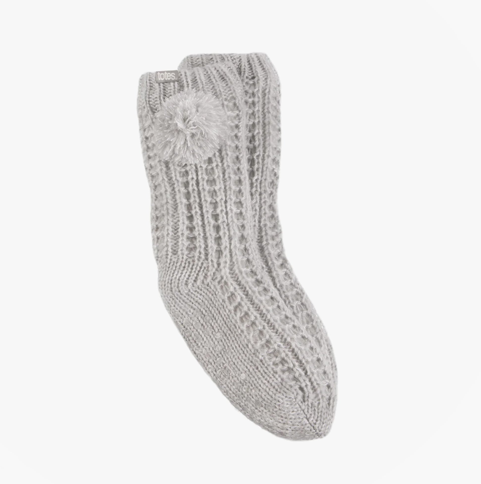 Totes Toasties LUXURY SPARKLE Pom Slipper-Sox Womens Grey