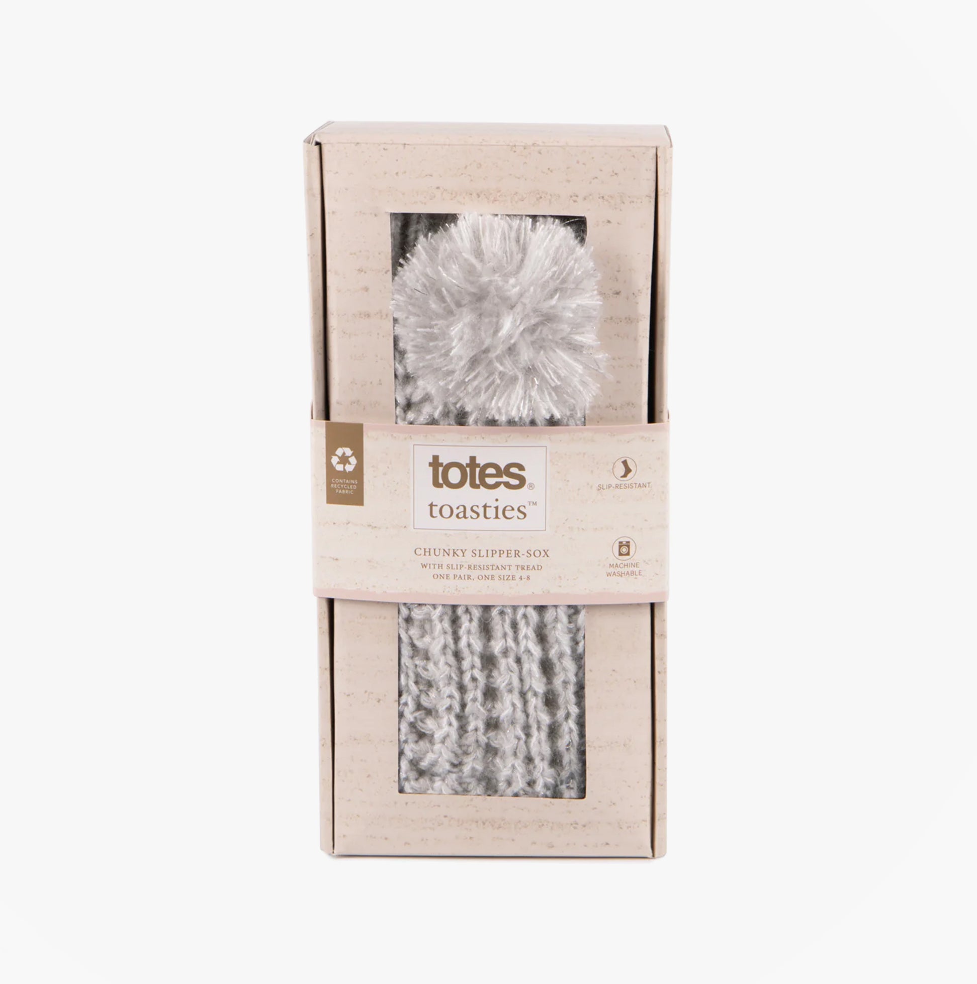 Totes Toasties LUXURY SPARKLE Pom Slipper-Sox Womens Grey
