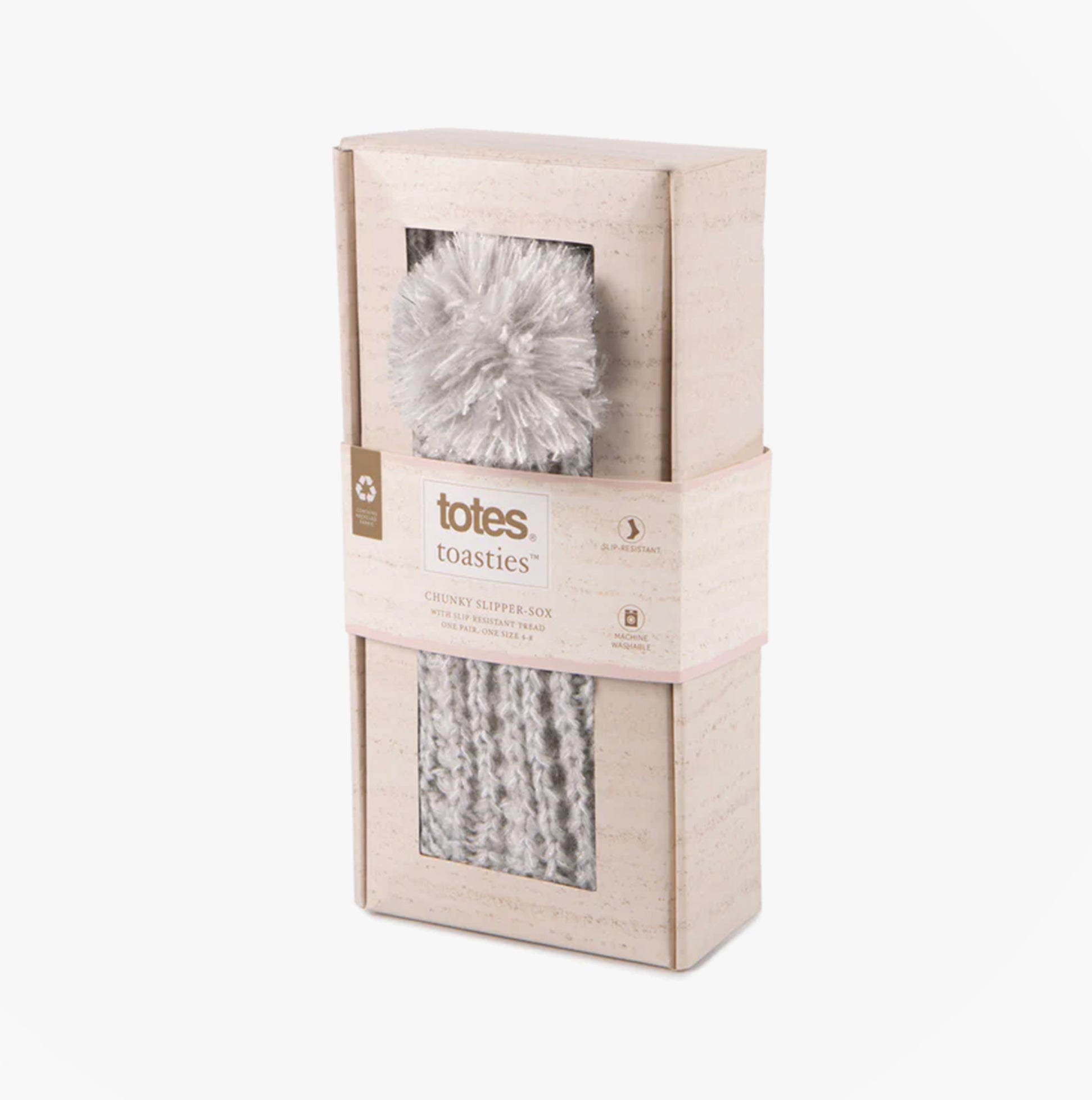 Totes Toasties LUXURY SPARKLE Pom Slipper-Sox Womens Grey