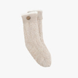 Totes Toasties TEXTURE SLIPPER SOCKS WITH BUTTON Womens Socks Biscuit side view of soft textured beige sock with button detail