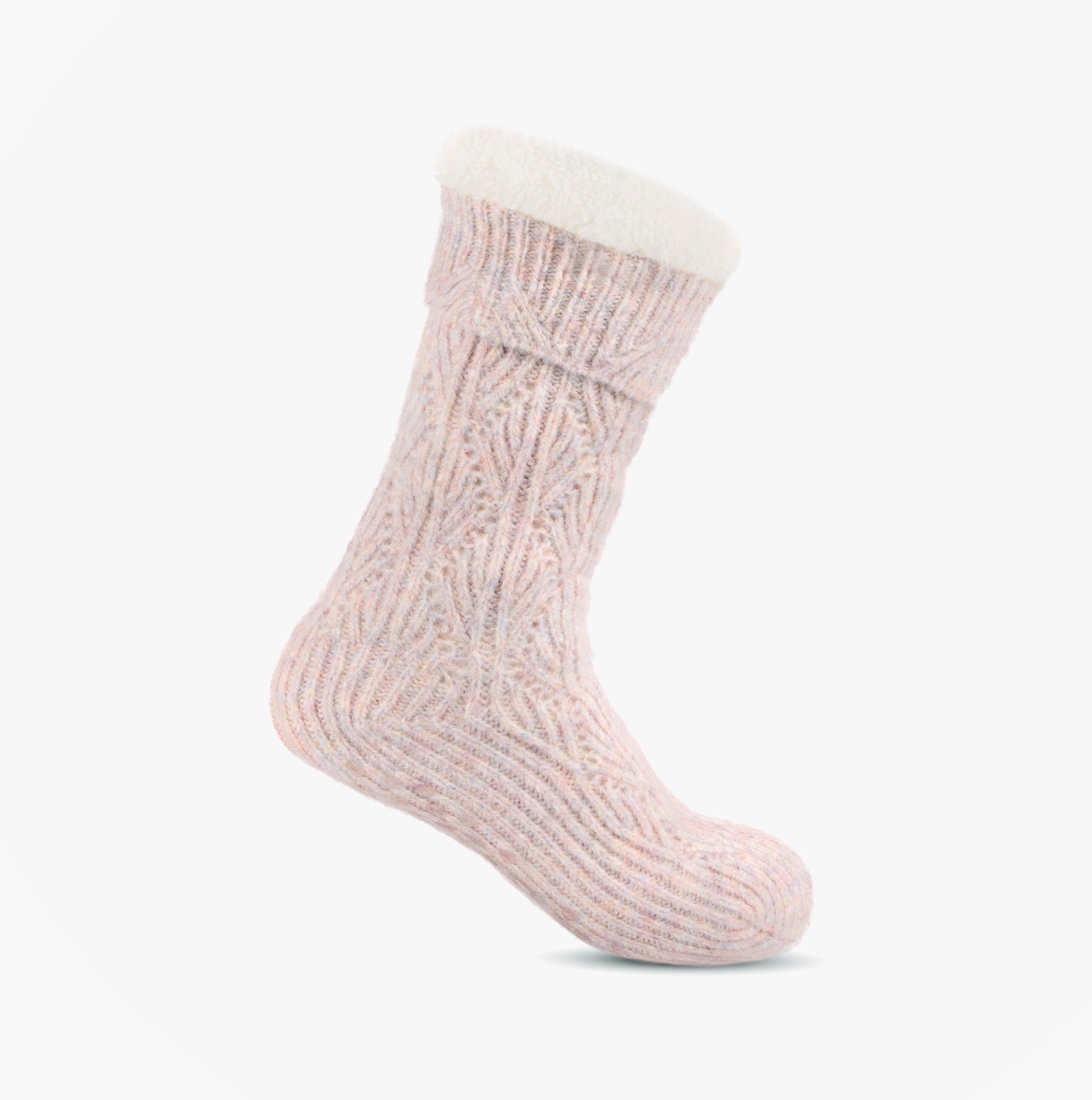 Totes Toasties TEXTURE SLIPPER SOCKS Womens Socks Pink Mix side view showing pink textured design and warm sherpa lining.