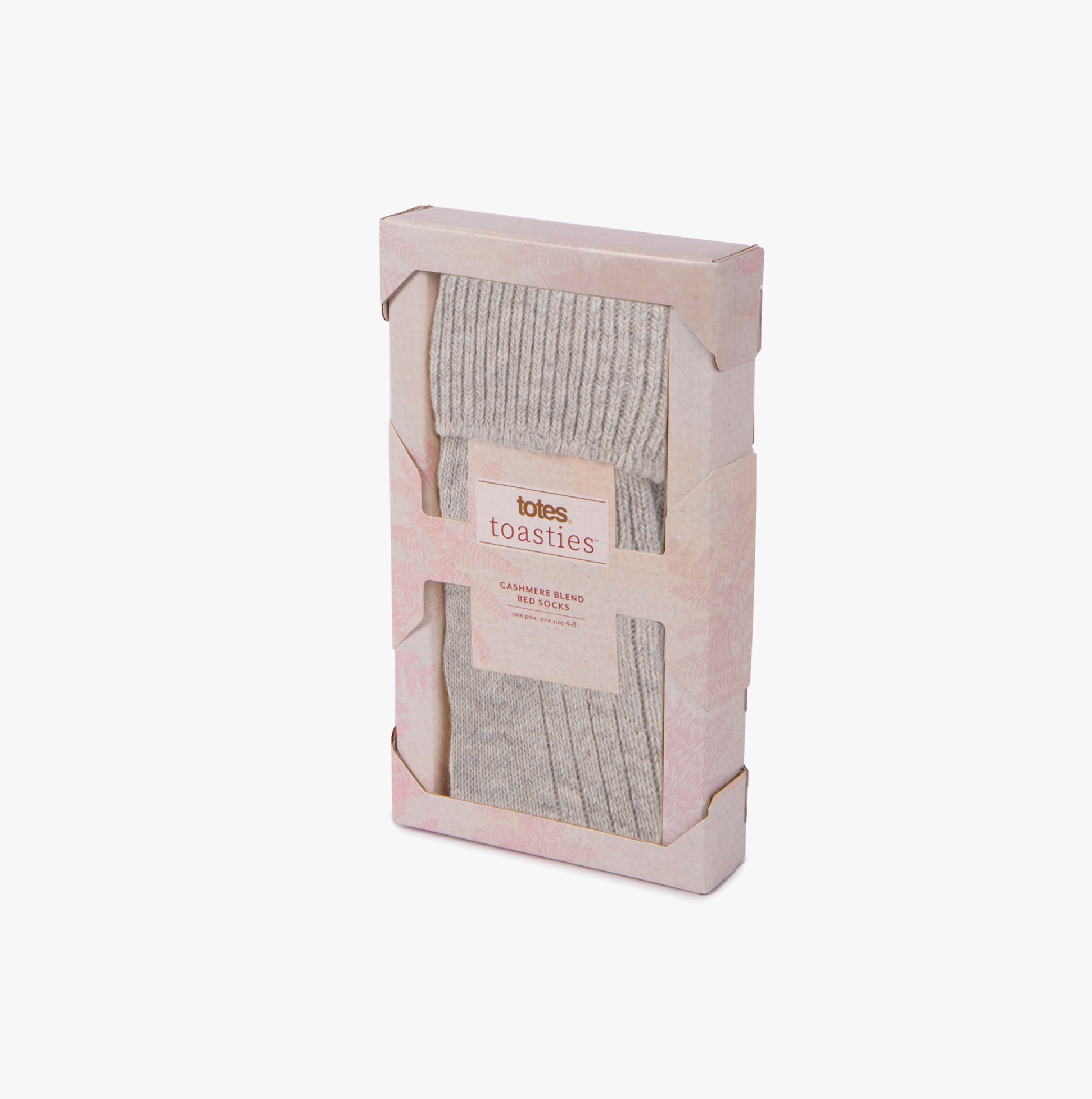 Totes Toasties CASHMERE BLEND Womens Socks Mink in gift box, showcasing soft ribbed design and elegant packaging.