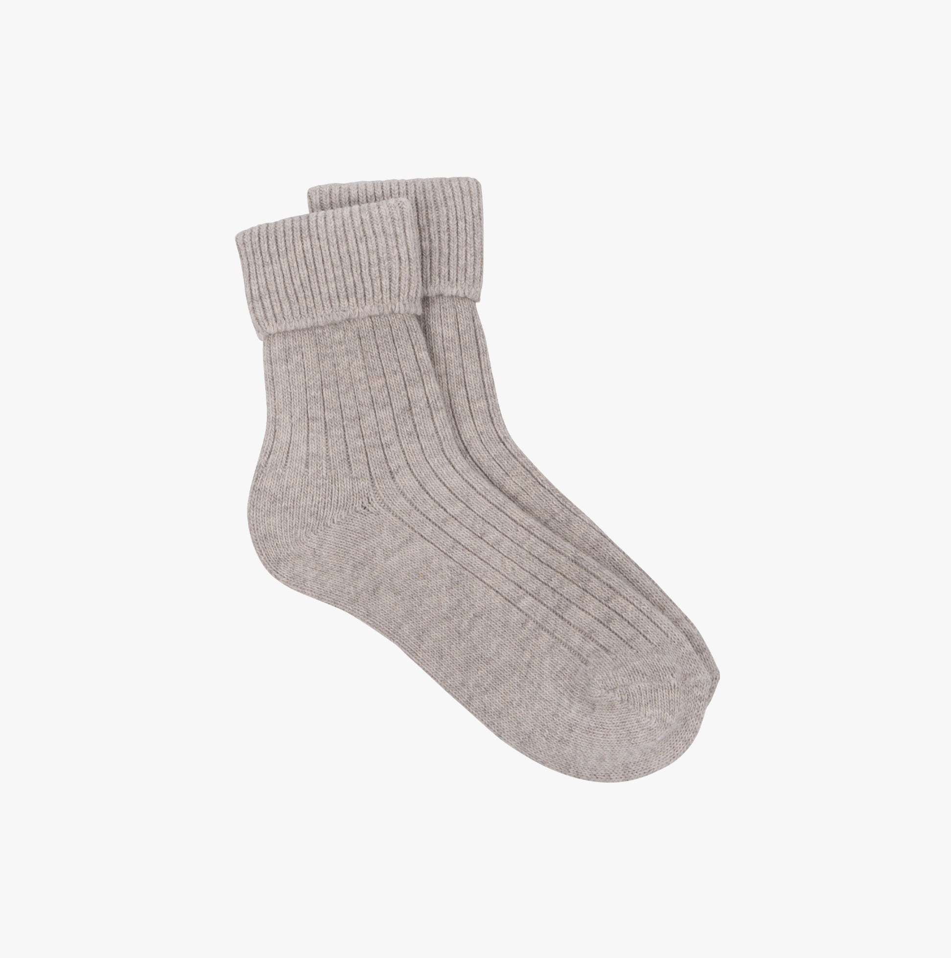 Totes Toasties CASHMERE BLEND Womens Socks Mink, side view of soft ribbed thermal socks in a light mink color.