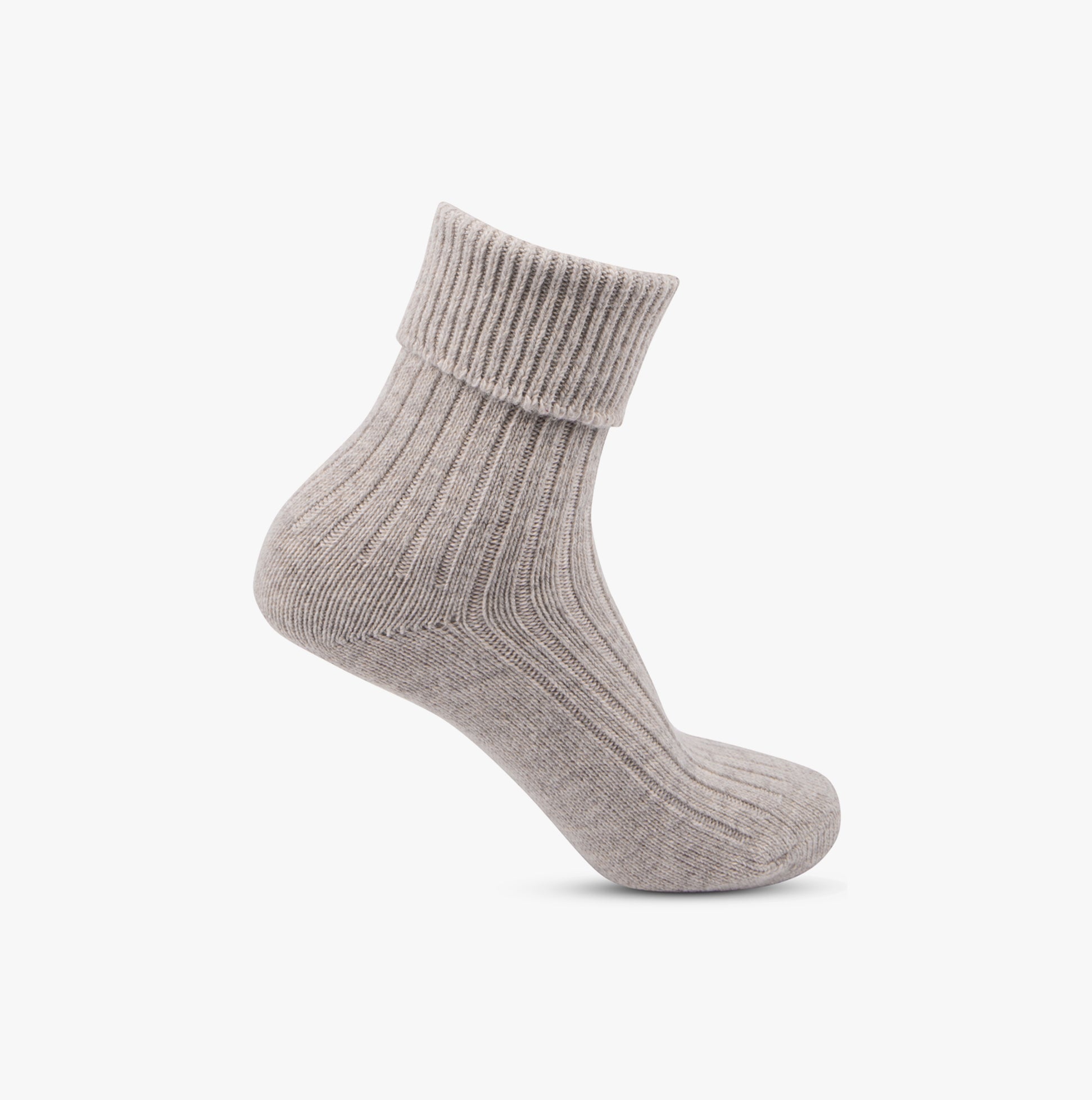 Totes Toasties CASHMERE BLEND Womens Socks Mink side view with ribbed texture in soft beige color.