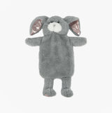 Totes Toasties NOVELTY HOT WATER BOTTLE Bunny front view with a soft gray plush cover and cute floppy ears.